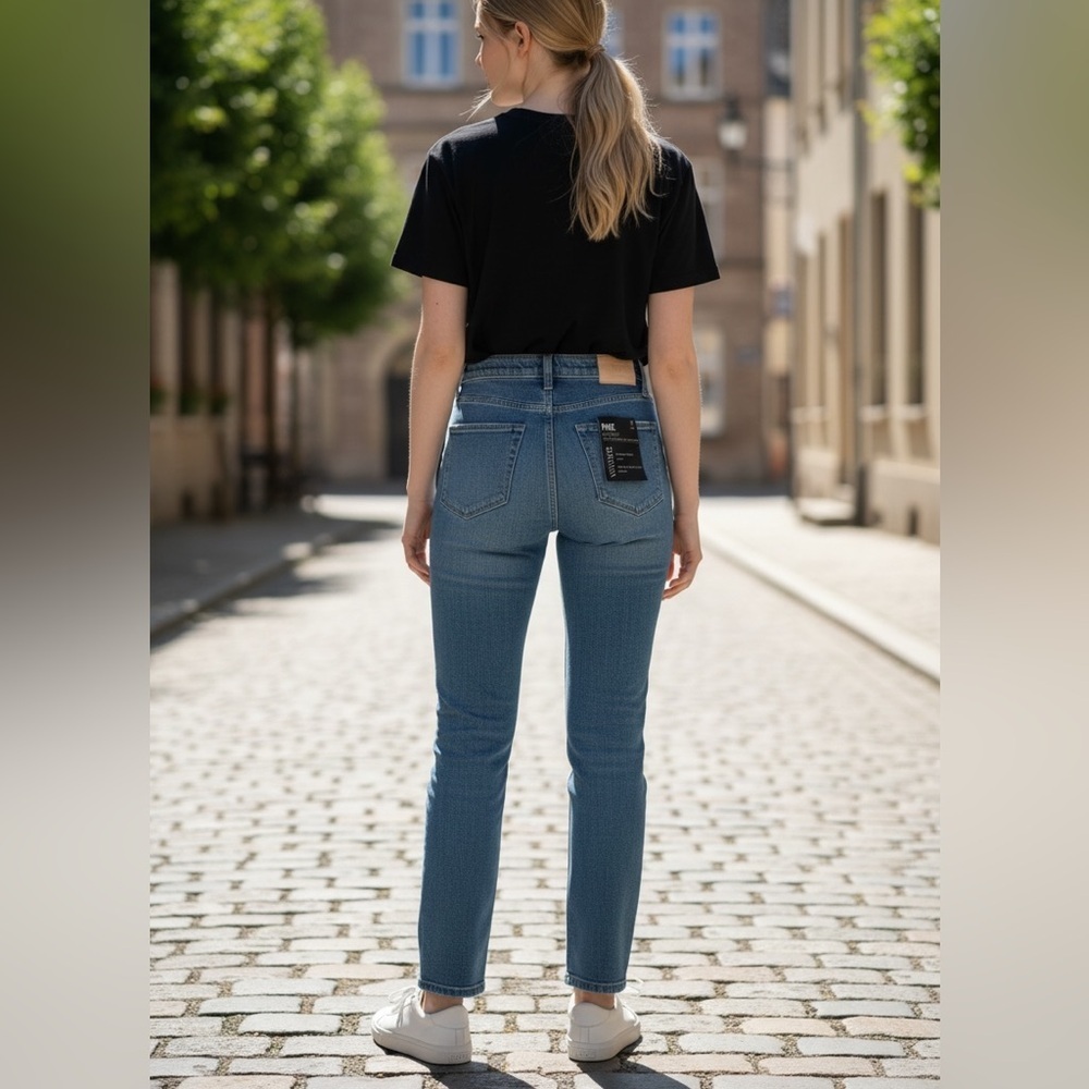 NWT PAIGE Knockout Mosaic Women's Straight Leg Blue Jeans - Picture 2 of 8